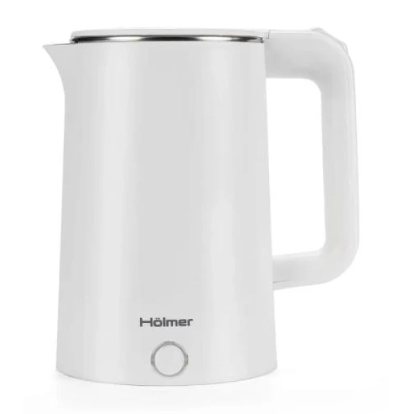 Електрочайник Holmer HKS-212S, White, 1500 Вт, 1.8 л, дисковий, пластик/нержавіюча сталь, подвійні стінки, блокування включення без води