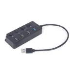 Хаб USB Gembird UHB-U3P1U2P3P-01, Black, USB 3.1 - 1xUSB 3.1 / 3xUSB 2.0, кабель 25 см, вимикач з підсвічуванням для кожного порту