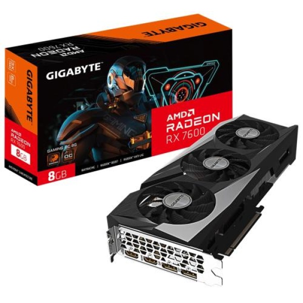 Відеокарта Radeon RX 7600, Gigabyte, GAMING OC, 8Gb GDDR6, 128-bit, 2xHDMI/2xDP, 2755/18000 MHz, 8-pin (GV-R76GAMING OC-8GD)