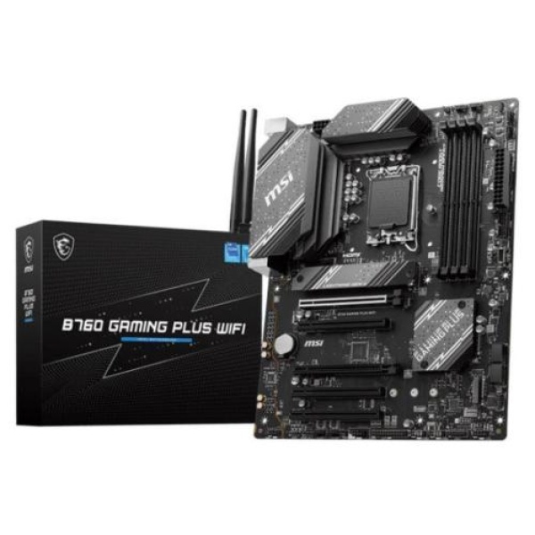 Материнська плата LGA1700, MSI B760 GAMING PLUS WIFI, B760, 4xDDR5, Int.Video(CPU), 4xSATA3, 2xM.2, 2xPCI-E 16x 4.0, 3xPCI-E 16x 3.0, ALC897, RTL8125BG, WiFi 6E, Bluetooth 5.3, 8xUSB3.2/6xUSB2.0, HDMI/DP, ATX