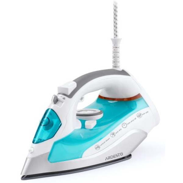 Праска Ardesto IR-C2228-TQ, White/Blue, 2200W, кераміка, паровий удар, постійний пар 35г/хв, резервур 280мл, вертикальне відпарювання, захист від кальцинації, антикрапля, плавне регулювання потужності пари, автоматичне відключення