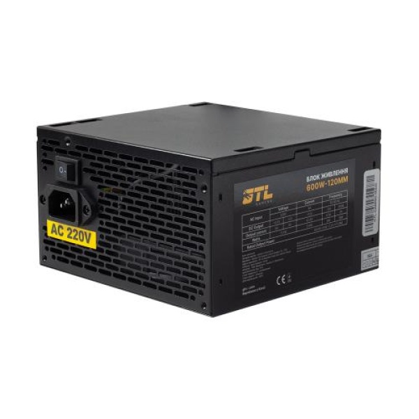 Блок живлення 600 Вт, GTL Gaming Star, Black, 120 мм, 2xMolex / 4xSATA / 2x6+2-pin / 2x4+4-pin / 1x20+4-pin, захист SCP / OCP / OVP / UVP (GTLGS600BK)