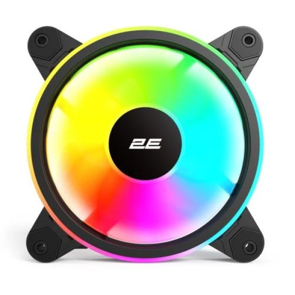 Вентилятор 120 мм, 2E Gaming Air Cool ACF1206-ARGB, Black/White, 120х120х25 мм, ARGB підсвічування, 1200 об/хв, 25 дБ, 3-pin / 3-pin (ARGB), гідравлічний підшипник (2E-ACF1206-ARGB)