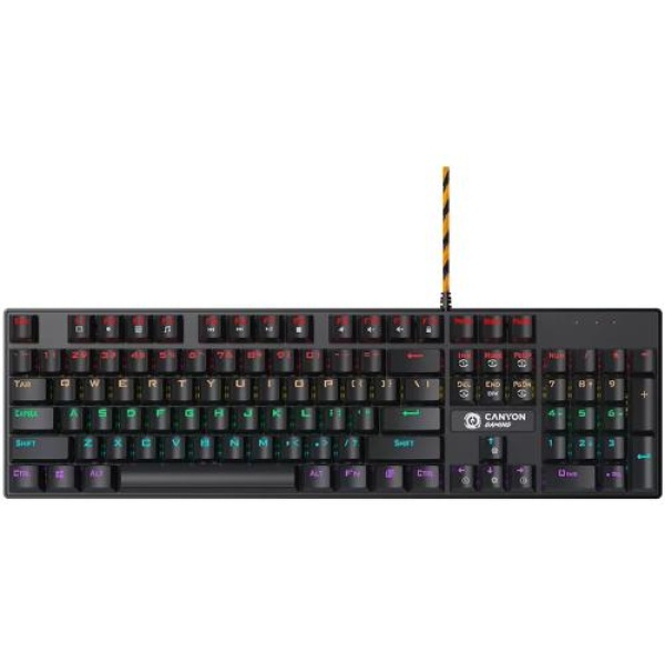 Клавіатура Canyon GK-4 "Deimos", Black, USB, механічна (Blue switches), 104 кнопки, 20 типів підсвічування, 1.8 м (CND-SKB4-US)