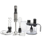 Блендер Eisen EBSS-155WS, Black, 1500W, занурювальний, 15 швидкостей з ступінчатим регулюванням, ТУРБО, мірна склянка 800мл, великий подрібнювач 1500мл, 2 диски для шинкування та терка, насадка-міксер, гаки для тіста, вінчик