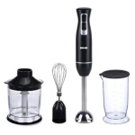 Блендер Edler EDHB-2115, Black, 400W, занурювальний, 2 швидкості, мірний стакан з кришкою 700мл, подрібнювач 500мл, вінчик для збивання, нога та леза з нержавіючої сталі, корпус з ABS пластику