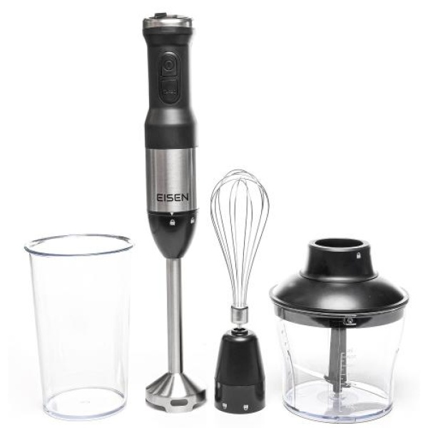 Блендер Eisen EHB-123SS, Black, 1200W, занурювальний, 2 швидкості з 15 ступ. плавним регулюванням, турбо режим, подрібнювач 650мл, склянка 800мл, вінчик