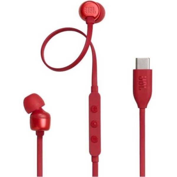 Навушники JBL Tune 310, Red, 3.5 мм, мікрофон, однокнопковий пульт керування, технологія "Pure Bass", алюмінієві вставки (JBLT310CRED)