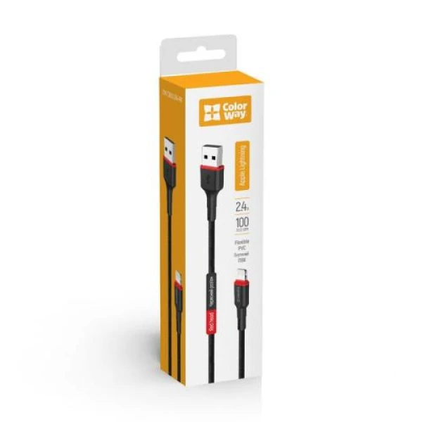 Кабель USB AM - Lightning, 1 м, Black, ColorWay, 2.4A (CW-CBUL064-BK)