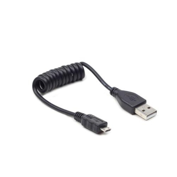 Кабель USB 2.0 AM - microUSB (5P), 0.6 м, Black, Cablexpert, спіральний (CC-mUSB2C-AMBM-0.6M)