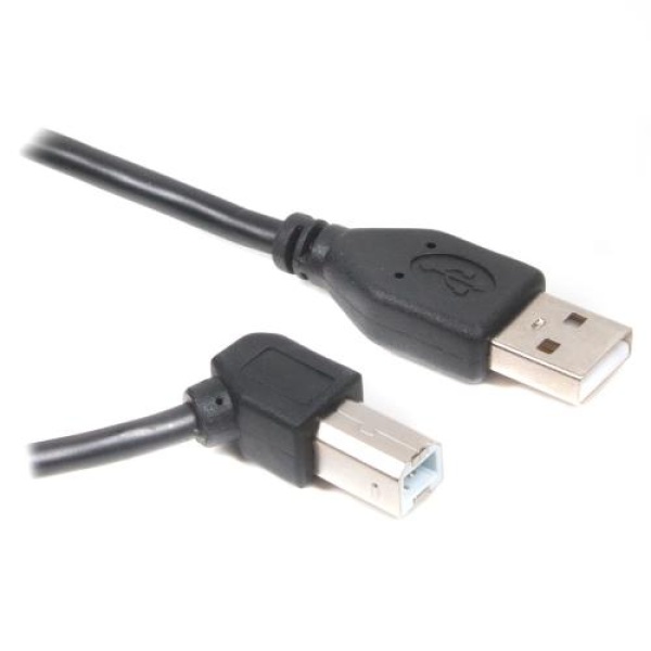 Кабель USB 2.0 AM - USB BM, 3 м, Black, Cablexpert, кутовий роз'єм (CCP-USB2-AMBM90-10)
