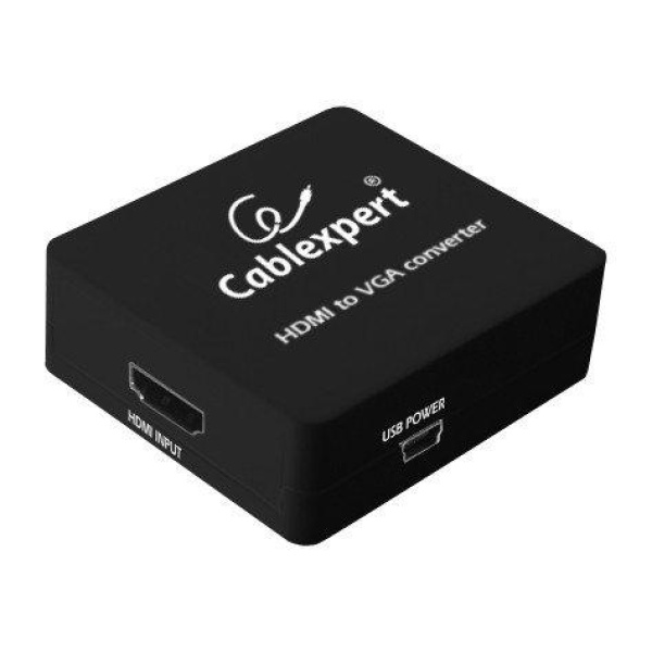 Перехідник HDMI (F) - VGA (F), Cablexpert, Black, 3.5 мм для передачі звуку, microUSB для додаткового живлення (DSC-HDMI-VGA-001)