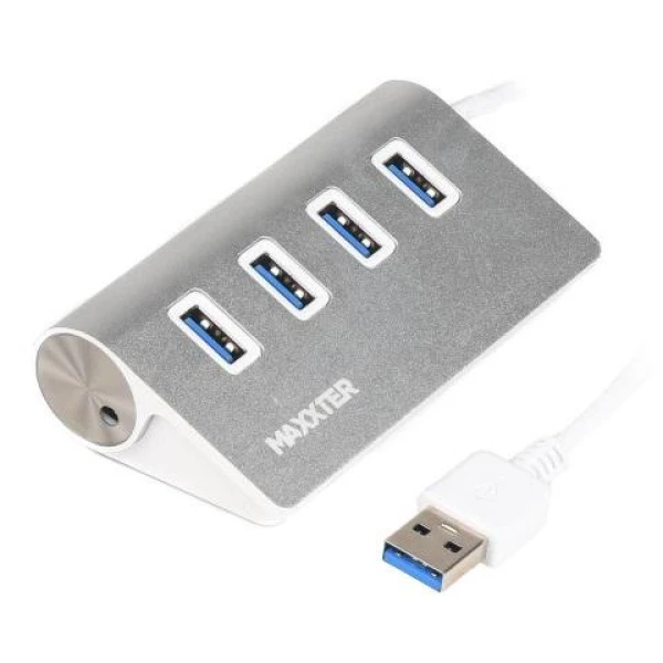 Хаб USB Maxxter HU3A-4P-01, Silver, USB 3.0 - 4xUSB 3.0, кабель 30 см, алюмінієвий корпус