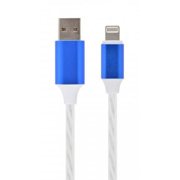 Кабель USB AM - Lightning, 1 м, White, Cablexpert, 2A, LED підсвічування кабелю (CC-USB-8PLED-1M)