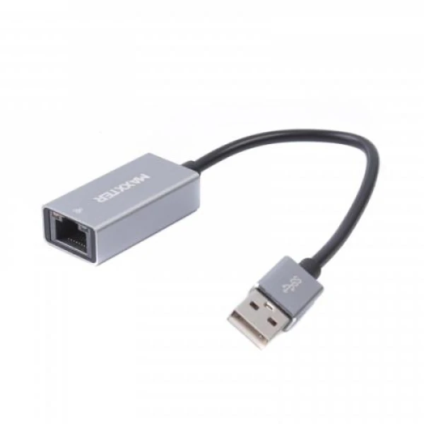 Мережевий адаптер USB Maxxter NEA-U2-01 з USB на Ethernet, 100 Mbps, метал, темно-сірий