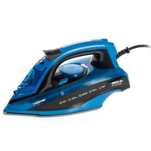 Праска Holmer HIC-2642, Black/Blue, 2600W, кераміка, паровий удар 140 г/хв, постійна подача пари 40 г/хв, ємність для води 420 мл, вертикальне відпарювання
