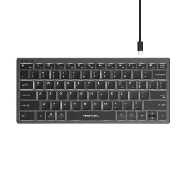 Клавіатура A4Tech FX61 "Fstyler", Black/Grey, USB, біле LED підсвічування, компактна, ультратонка, перемикачі Scissor, 12 мультимедійних кнопок, захист від бризок, 1.5 м, UA/RU/US