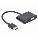 Перехідник HDMI (M) - HDMI (F) / VGA (F), Cablexpert, Black, 15 см, 3.5 мм для передачі звуку, microUSB для додаткового живлення (A-HDMIM-HDMIFVGAF-01)