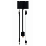 Перехідник HDMI (M) - HDMI (F) / VGA (F), Cablexpert, Black, 15 см, 3.5 мм для передачі звуку, microUSB для додаткового живлення (A-HDMIM-HDMIFVGAF-01) - Зображення 4