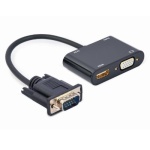 Перехідник VGA (M) - HDMI (F) / VGA (F), Cablexpert, Black, 15 см, 3.5 мм для передачі звуку, microUSB для додаткового живлення (A-VGA-HDMI-02)