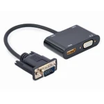 Перехідник VGA (M) - HDMI (F) / VGA (F), Cablexpert, Black, 15 см, 3.5 мм для передачі звуку, microUSB для додаткового живлення (A-VGA-HDMI-02)