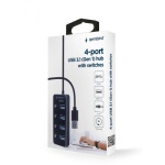 Хаб USB Gembird UHB-U3P4P-01, Black, USB 3.1 - 4xUSB 3.0, кабель 24 см, алюмінієвий корпус - Зображення 3