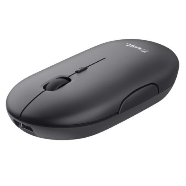 Миша бездротова Trust Puck, Black, USB (2.4GHz) / Bluetooth, оптична, 800 - 1600 dpi, 4 кнопки, гніздо для зберігання приймача, акумулятор (24059)