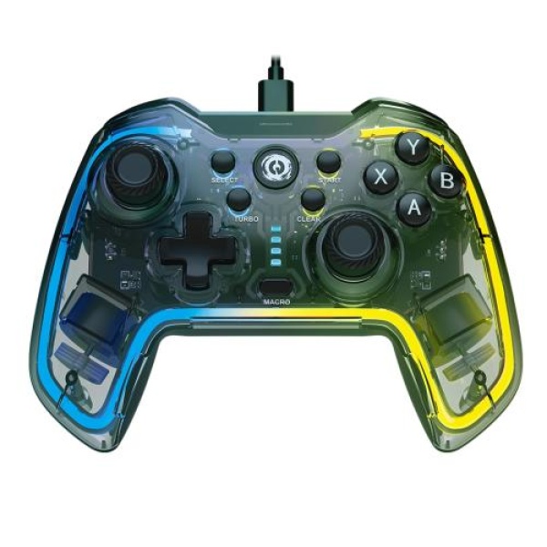 Геймпад Canyon GP-02 "Brighter", Blue/Yellow, для ПК / PS3 / Android / Nintendo Switch, 22 кнопки (12 програмованих), подвійна вібрація, RGB підсвічування, 2 м (CND-GP02)
