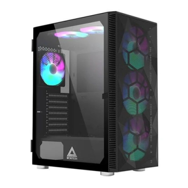 Корпус Montech X3 MESH, Black, Mid Tower, без БЖ, для ATX / Micro ATX / Mini ITX, 1xUSB 3.0 / 2xUSB 2.0, макс. CPU - 160 мм / GPU - 305 мм, 3x140 мм LED "Rainbow" / 3x120 мм LED "Rainbow", бічна панель із загартованого скла