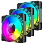 Вентилятор 120 мм, GameMax KF300R, Black, 3 шт, 120х120х25 мм, RGB підсвічування, 800-1600 об/хв, 31.2 дБ, 4-pin (PWM) / 3-pin (RGB), Hydraulic Bearing, 9 Reverse Fan Blade (KF300R BK)