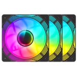 Вентилятор 120 мм, GameMax KF300R, Black, 3 шт, 120х120х25 мм, RGB підсвічування, 800-1600 об/хв, 31.2 дБ, 4-pin (PWM) / 3-pin (RGB), Hydraulic Bearing, 9 Reverse Fan Blade (KF300R BK) - Зображення 2