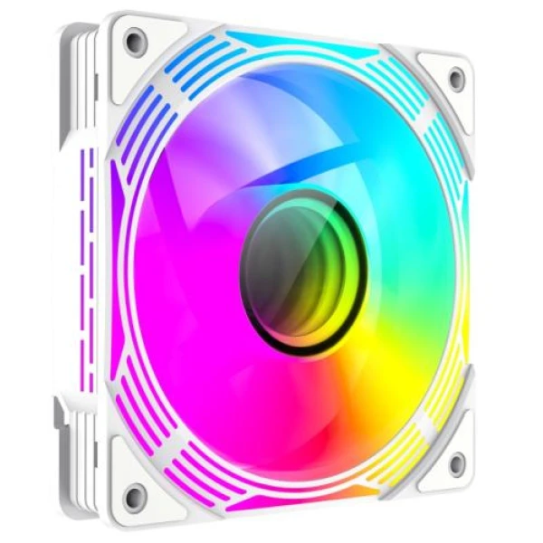 Вентилятор 120 мм, GameMax FN12A-C8I-W, White, 120х120х25 мм, ARGB підсвічування, 800-1600 об/хв, до 31.21 дБ, 4-pin (PWM, 50 см) / 3-pin (ARGB, 50 см), гідродинамічний підшипник