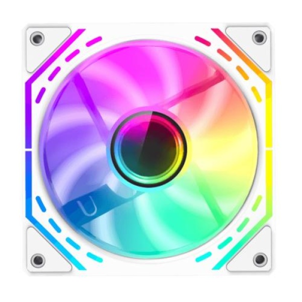 Вентилятор 120 мм, GameMax FN12A-S2I-RW, White, 120х120х25 мм, ARGB підсвічування, 800-1600 об/хв, до 31.21 дБ, 4-pin (PWM) / 3-pin (ARGB), гідродинамічний підшипник