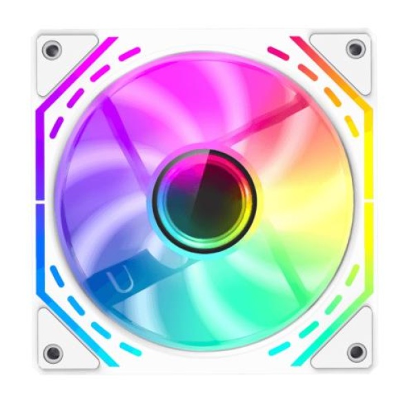 Вентилятор 120 мм, GameMax FN12A-S2I-W, White, 120х120х25 мм, ARGB підсвічування, 800-1600 об/хв, до 31.21 дБ, 4-pin (PWM) / 3-pin (ARGB), гідродинамічний підшипник