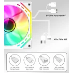 Вентилятор 120 мм, GameMax FN12A-S2I-W, White, 120х120х25 мм, ARGB підсвічування, 800-1600 об/хв, до 31.21 дБ, 4-pin (PWM) / 3-pin (ARGB), гідродинамічний підшипник - Зображення 5