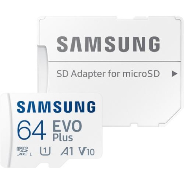 Карта пам'яті microSDXC, 64Gb, Samsung EVO Plus, Class10 UHS-I U1 V10 A1, SD адаптер, до 160 МБ/с (MB-MC64SA/EU)