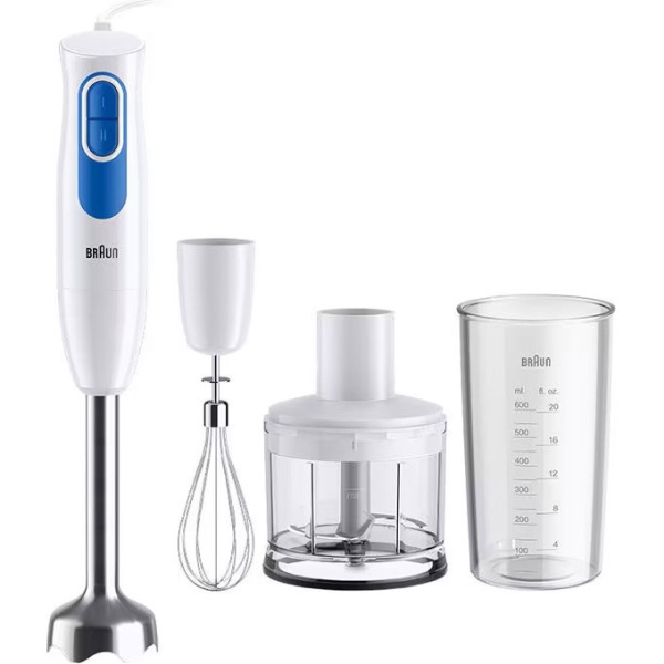 Блендер Braun MQ 20236 M WH, White, 800W, занурювальний, 2 швидкості, 3 насадки, подрібнювач 500 мл, мірний стакан 600 мл, вінчик (0X22111491)