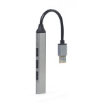 Хаб USB Gembird UHB-U3P1U2P3-02, Grey, USB 3.1 - 1xUSB 3.1 / 3xUSB 2.0, кабель 13 см, алюмінієвий корпус