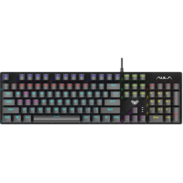 Клавіатура Aula S2022, Black, USB, механічна (перемикачі KRGD Blue), RGB підсвічування, 104 кнопки, металева панель, 1.6 м, EN/UA (6948391202235)