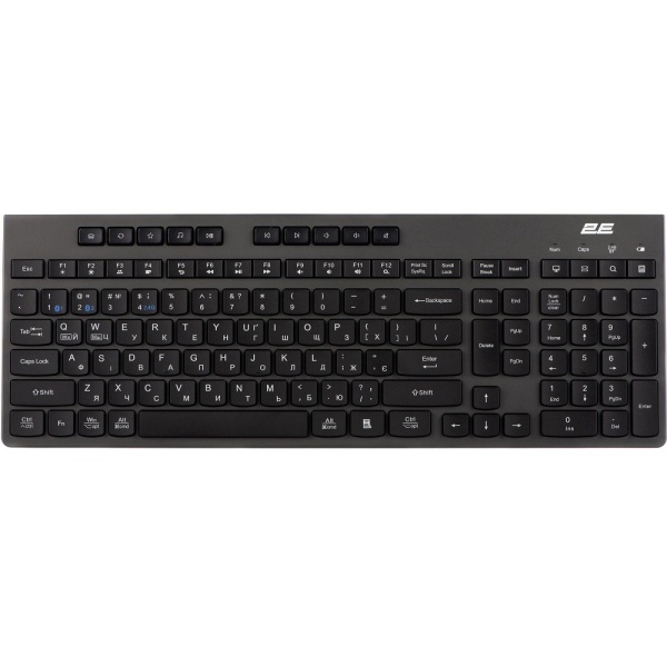 Клавіатура бездротова 2E KS280, Black, Bluetooth / 2.4GHz USB, 10 окремих мультимедійних клавіш, 1xAA, EN/UA (2E-KS280WBGR_UA)