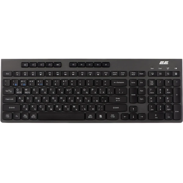 Клавіатура бездротова 2E KS280, Black, Bluetooth / 2.4GHz USB, 10 окремих мультимедійних клавіш, 1xAA, EN/UA (2E-KS280WBGR_UA)