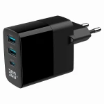 Мережевий зарядний пристрій Gembird TA-UC-PDQC30LCD-BK-02, Black, 30 Вт, 1xType-C (PD3.0) / 2xUSB (QC3.0), LED дисплей з індикатором заряду