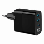 Мережевий зарядний пристрій Gembird TA-UC-PDQC30LCD-BK-02, Black, 30 Вт, 1xType-C (PD3.0) / 2xUSB (QC3.0), LED дисплей з індикатором заряду - Зображення 2