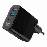 Мережевий зарядний пристрій Gembird TA-UC-PDQC30LCD-BK-02, Black, 30 Вт, 1xType-C (PD3.0) / 2xUSB (QC3.0), LED дисплей з індикатором заряду - Зображення 3