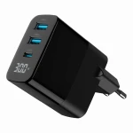 Мережевий зарядний пристрій Gembird TA-UC-PDQC30LCD-BK-02, Black, 30 Вт, 1xType-C (PD3.0) / 2xUSB (QC3.0), LED дисплей з індикатором заряду - Зображення 3