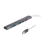Хаб USB Maxxter HU3C-4P1PD-01, Grey, Type-C 3.0 - 1xType-C 3.0 (100 Вт) / 1xType-C 2.0 / 1xUSB 3.0 / 2xUSB 2.0, кабель 12 см, алюмінієвий корпус