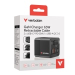 Мережевий зарядний пристрій Verbatim, Black, 65 Вт, GaN, 1xType-C (65 Вт / PD3.0), 1xUSB (18 Вт / QC3.0), вбуд. кабель Type-C (65 Вт, 80 см), цифровий LED дисплей (32217) - Зображення 4