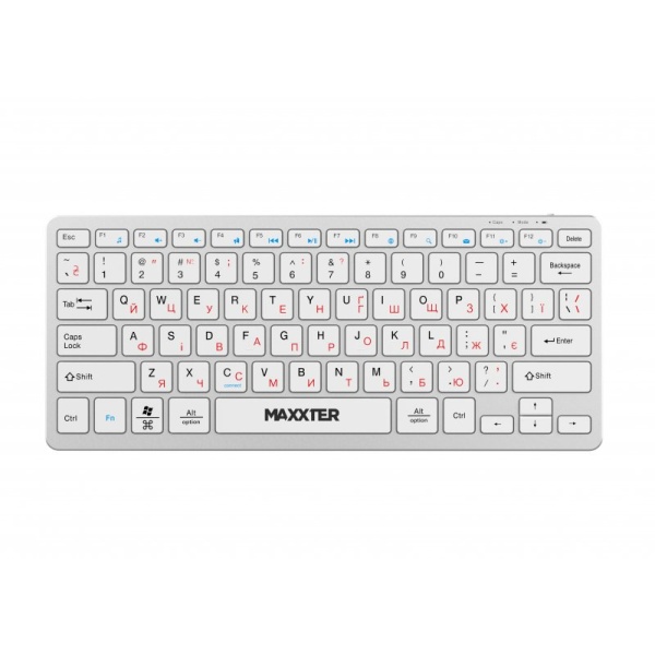 Клавіатура бездротова Maxxter KBW-C01S-UA, Silver, USB 2.4GHz, 78 кнопок, акумулятор 180 mAh