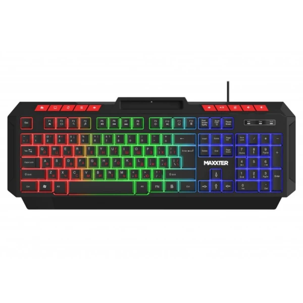 Клавіатура Maxxter KBG-UML-02B-UA, Black, USB, 104 кнопки, LED підсвічування, кріплення для телефону, 1.8 м