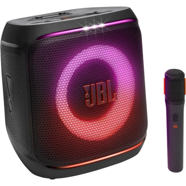 Колонка портативна JBL Partybox Encore 2, Black, 100 Вт, бездротовий мікрофон у комплекті, USB, Bluetooth, AUX, підсвічування, полікарбонат/метал, керування зверху, IPX4, кабель 2 м, час роботи до 15 год (JBLPBENCORE2EP)